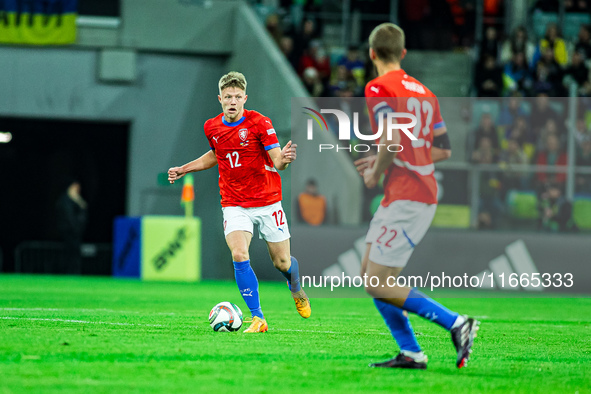 Lukas Cerv participates in a football match of the UEFA Nations League between the Ukraine and Czechia national teams in Wroclaw, Poland, on...