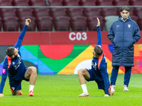 Marko Pjaca, Mislav Orsic, Trener Zlatko Dalic during training before UEFA Nations League match against Poland in Warszawa Poland on 14 Octo...