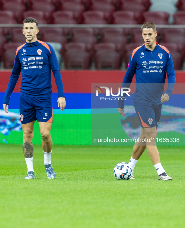 Ivan Perisic, Mario Pasalic during training before UEFA Nations League match against Poland in Warszawa Poland on 14 October 2024. 