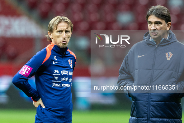 Luka Modric, Trener Zlatko Dalic during training before UEFA Nations League match against Poland in Warszawa Poland on 14 October 2024. 