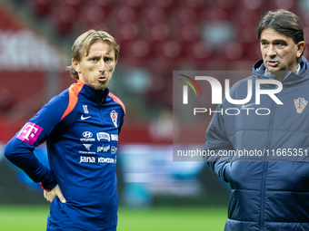 Luka Modric, Trener Zlatko Dalic during training before UEFA Nations League match against Poland in Warszawa Poland on 14 October 2024. (