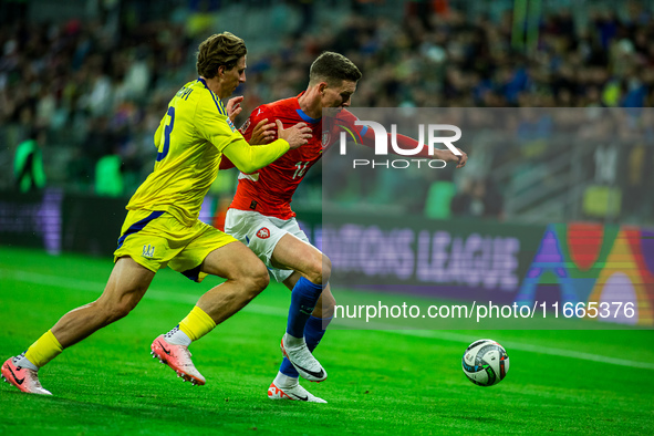 ILLIA ZABARDNYI AND LUKAS PROVOD participate in a football match of the UEFA Nations League between the Ukraine and Czechia national teams i...