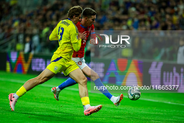 ILLIA ZABARDNYI AND JAN CERNY participate in a football match of the UEFA Nations League between the Ukraine and Czechia national teams in W...