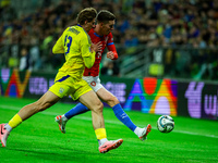 ILLIA ZABARDNYI AND JAN CERNY participate in a football match of the UEFA Nations League between the Ukraine and Czechia national teams in W...