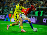 ILLIA ZABARDNYI AND JAN CERNY participate in a football match of the UEFA Nations League between the Ukraine and Czechia national teams in W...