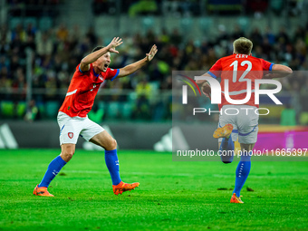 Jan Boril and Lukas Cerv participate in a football match of the UEFA Nations League between the Ukraine and Czechia national teams in Wrocla...