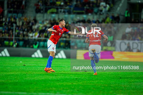 Jan Boril and Lukas Cerv participate in a football match of the UEFA Nations League between the Ukraine and Czechia national teams in Wrocla...