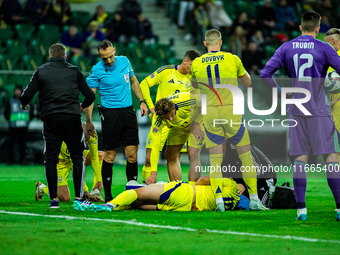 Artem Dovbyk participates in a football match of the UEFA Nations League between the Ukraine and Czechia national teams in Wroclaw, Poland,...