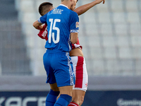 Victor Mudrac of Moldova vies for the ball with Luke Montebello of Malta during the UEFA Nations League, League D, Group D2 soccer match bet...