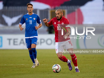 Teddy Teuma of Malta is in action during the UEFA Nations League, League D, Group D2 soccer match between Malta and Moldova at the National...