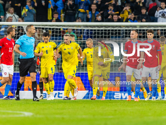 Ukrainian team is celebraiting scoring a goal during the  UEFA Nations League 2024 League B Group B1 match between Ukraine and Czechia , at...