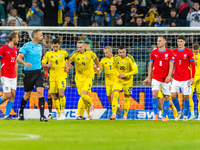 Ukrainian team is celebraiting scoring a goal during the  UEFA Nations League 2024 League B Group B1 match between Ukraine and Czechia , at...