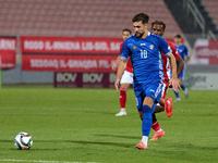 Vitalie Damascan of Moldova is in action during the UEFA Nations League, League D, Group D2 soccer match between Malta and Moldova at the Na...