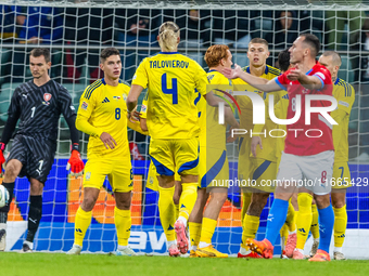 Ukrainian team is celebraiting scoring a goal during the  UEFA Nations League 2024 League B Group B1 match between Ukraine and Czechia , at...