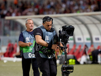 A TV steadicam operator works during the UEFA Nations League, League D, Group D2 soccer match between Malta and Moldova at the National Stad...