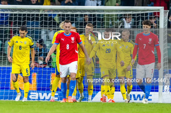 Ukrainian team is celebraiting scoring a goal during the  UEFA Nations League 2024 League B Group B1 match between Ukraine and Czechia , at...