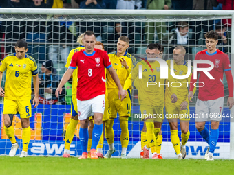 Ukrainian team is celebraiting scoring a goal during the  UEFA Nations League 2024 League B Group B1 match between Ukraine and Czechia , at...