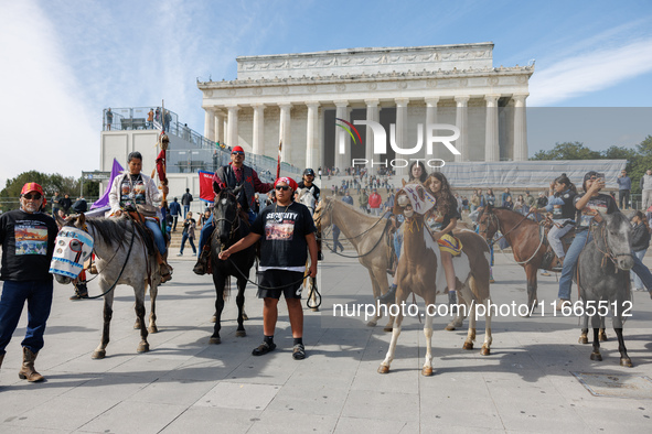 Members of the Muwekma Ohlone Tribe of the San Francisco Bay Area, along with other tribal groups and their supporters, arrive at the Lincol...