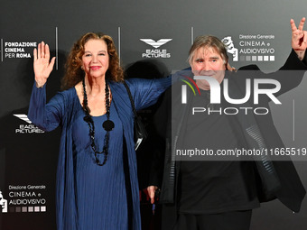 Stefania Sandrelli and Giovanni Soldati attend the red carpet for the film Megalopolis at Cinecitta Studios in Rome, Italy, on October 14, 2...