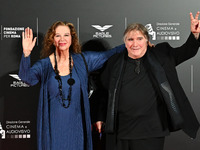 Stefania Sandrelli and Giovanni Soldati attend the red carpet for the film Megalopolis at Cinecitta Studios in Rome, Italy, on October 14, 2...