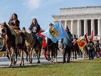 Members of the Muwekma Ohlone Tribe of the San Francisco Bay Area, along with other tribal groups and their supporters, arrive in Washington...