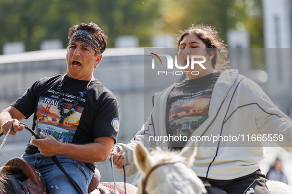 Members of the Muwekma Ohlone Tribe of the San Francisco Bay Area, along with other tribal groups and their supporters, arrive in Washington...