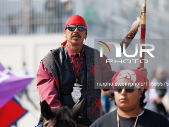 Members of the Muwekma Ohlone Tribe of the San Francisco Bay Area, along with other tribal groups and their supporters, arrive at the Lincol...