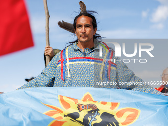 Members of the Muwekma Ohlone Tribe of the San Francisco Bay Area, along with other tribal groups and their supporters, arrive at the Lincol...