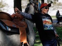 Members of the Muwekma Ohlone Tribe of the San Francisco Bay Area, along with other tribal groups and their supporters, arrive on horseback...