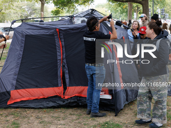 Members of the Muwekma Ohlone Tribe of the San Francisco Bay Area, along with other tribal groups and their supporters, set up an encampment...