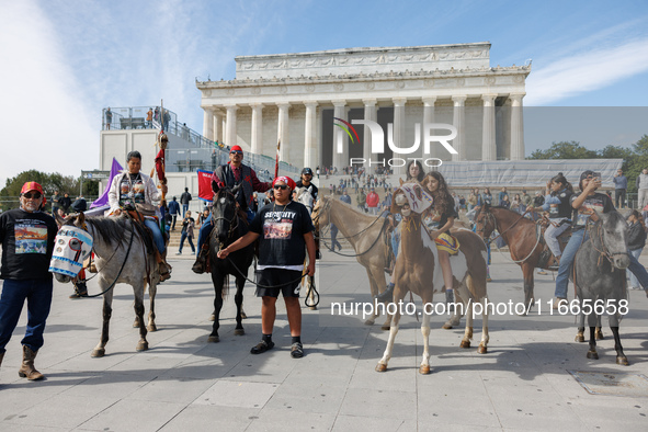 Members of the Muwekma Ohlone Tribe of the San Francisco Bay Area, along with other tribal groups and their supporters, arrive at the Lincol...