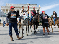 Members of the Muwekma Ohlone Tribe of the San Francisco Bay Area, along with other tribal groups and their supporters, arrive at the Lincol...