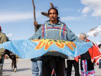 Members of the Muwekma Ohlone Tribe of the San Francisco Bay Area, along with other tribal groups and their supporters, arrive at the Lincol...