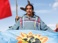 Members of the Muwekma Ohlone Tribe of the San Francisco Bay Area, along with other tribal groups and their supporters, arrive at the Lincol...