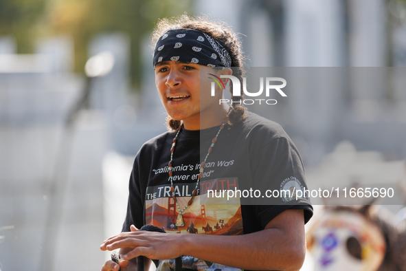 Members of the Muwekma Ohlone Tribe of the San Francisco Bay Area, along with other tribal groups and their supporters, arrive in Washington...