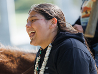 Members of the Muwekma Ohlone Tribe of the San Francisco Bay Area, along with other tribal groups and their supporters, arrive in Washington...