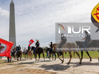 Members of the Muwekma Ohlone Tribe of the San Francisco Bay Area, along with other tribal groups and their supporters, arrive in Washington...