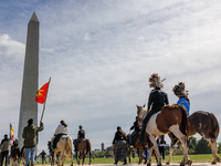 Members of the Muwekma Ohlone Tribe of the San Francisco Bay Area, along with other tribal groups and their supporters, arrive in Washington...