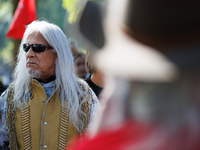 Members of the Muwekma Ohlone Tribe of the San Francisco Bay Area, along with other tribal groups and their supporters, arrive on horseback...