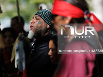 Members of the Muwekma Ohlone Tribe of the San Francisco Bay Area, along with other tribal groups and their supporters, arrive on horseback...