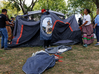 Members of the Muwekma Ohlone Tribe of the San Francisco Bay Area, along with other tribal groups and their supporters, set up an encampment...