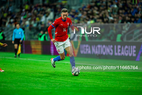 Lukas Provod participates in a match of the UEFA Nations League between the Ukraine and Czechia national teams in Wroclaw, Poland, on Octobe...