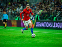 Lukas Provod participates in a match of the UEFA Nations League between the Ukraine and Czechia national teams in Wroclaw, Poland, on Octobe...