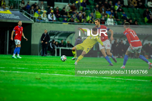 Georgiy Sudakov participates in a match of the UEFA Nations League between the Ukraine and Czechia national teams in Wroclaw, Poland, on Oct...