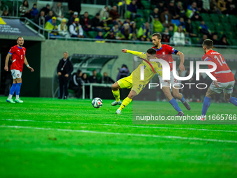 Georgiy Sudakov participates in a match of the UEFA Nations League between the Ukraine and Czechia national teams in Wroclaw, Poland, on Oct...