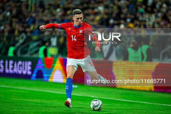 Lukas Provod participates in a match of the UEFA Nations League between the Ukraine and Czechia national teams in Wroclaw, Poland, on Octobe...