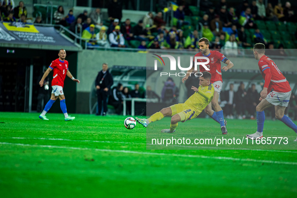 Georgiy Sudakov participates in a match of the UEFA Nations League between the Ukraine and Czechia national teams in Wroclaw, Poland, on Oct...