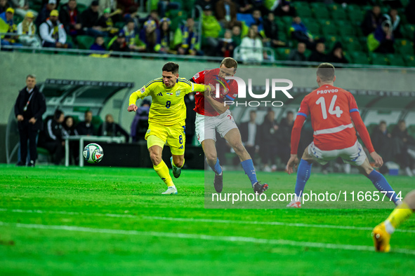 Georgiy Sudakov participates in a match of the UEFA Nations League between the Ukraine and Czechia national teams in Wroclaw, Poland, on Oct...