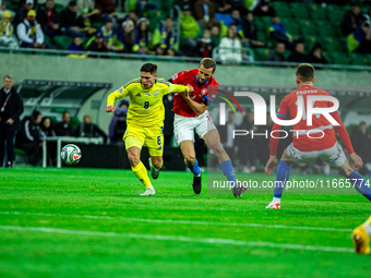 Georgiy Sudakov participates in a match of the UEFA Nations League between the Ukraine and Czechia national teams in Wroclaw, Poland, on Oct...