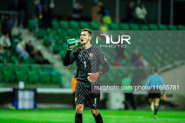 Matej Kovar participates in a match of the UEFA Nations League between the Ukraine and Czechia national teams in Wroclaw, Poland, on October...